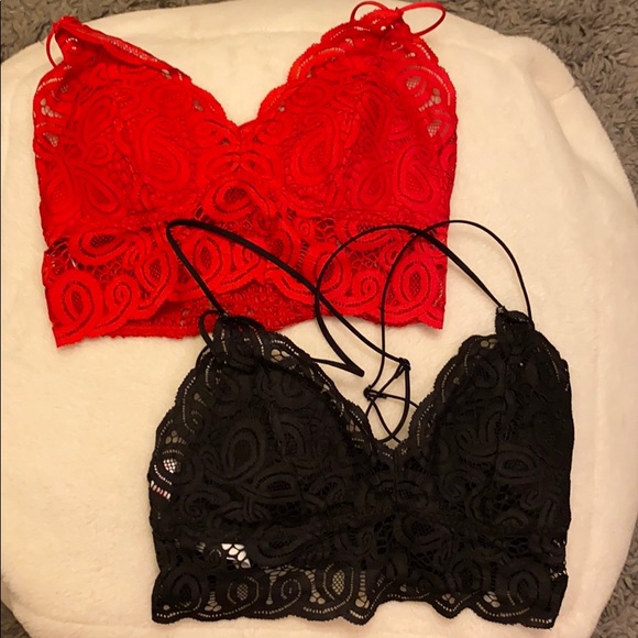 PINK Victoria's Secret Other - 2 Pink black and red crochet lace bralettes size M